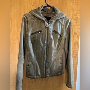 Maurice’s faux leather jacket, size large, tan/gray in color